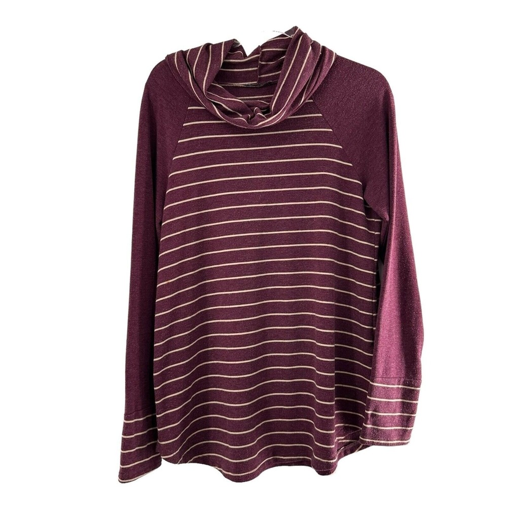 Pink Clover Burgundy & Cream Striped L Cowl Neck Long Sleeve Top sweater casual